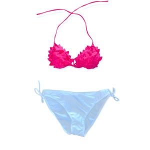 NWT Flamingo 🦩 pink ruffle bathing suit top & white bottom set
